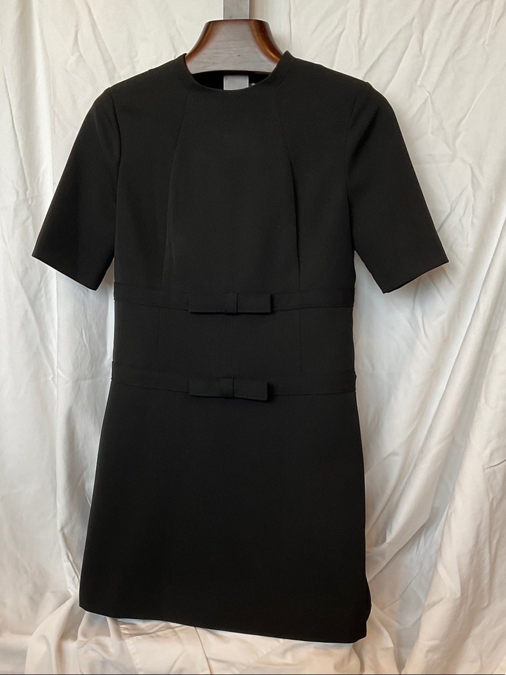 Rebecca Taylor Black Short-Sleeve Mini Dress with Waist Bows